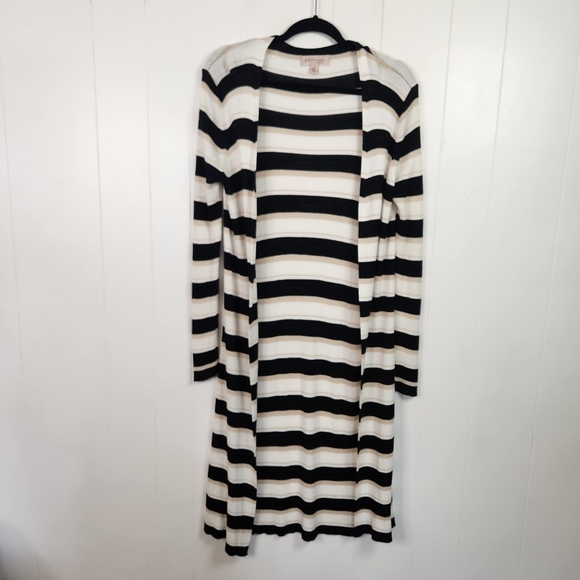 Philosophy Ribbed Open Front Long Cardigan Sweater Navy Stripe Size Large Office - Picture 1 of 5